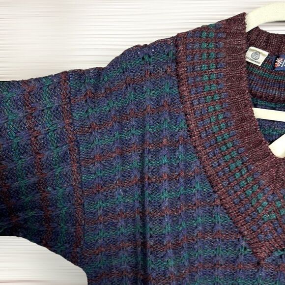 NWT Vintage AUSTIN REED V-neck Sweater Shetland Wool Blue Brown size M - Picture 4 of 13